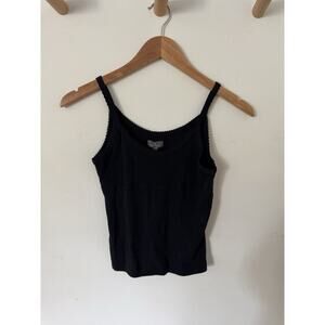 VTG Naf Naf Y2K Cami Tank Top Black Frill Size S NEW NWT Club 2000s Babydoll